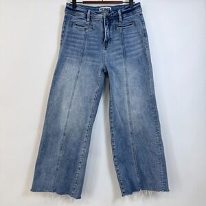 Bayeas Seamed High Waist  Raw Hem Crop Wide Leg Jeans Womens 28 Blue Medium Wash